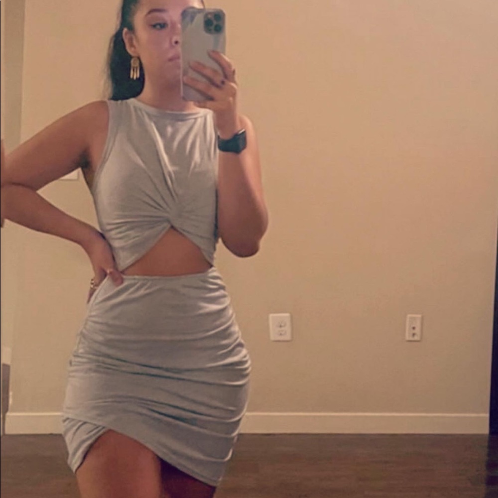 Heather grey fitted dress with cut-out